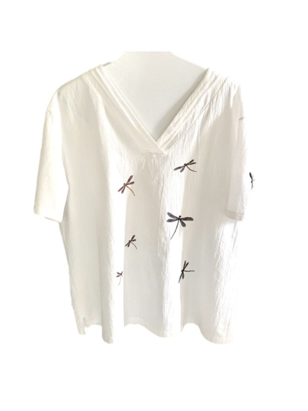 Misslook White Dragonfly Short Sleeve Shirt